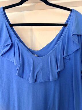 Lilly Pulitzer Periwinkle Ruffle-Neck long Sleeve Tee